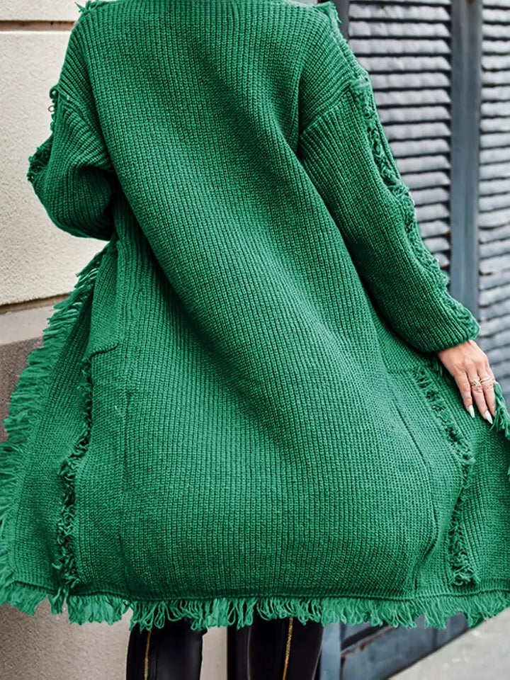 Ramziya - Elegant Lung Ciucure Cardigan Cu Buzunar