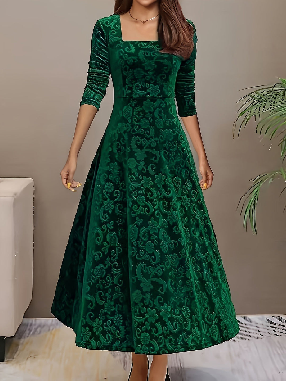 Otsuru - Rochie Elegantă Din Catifea cu Mâneci Lungi