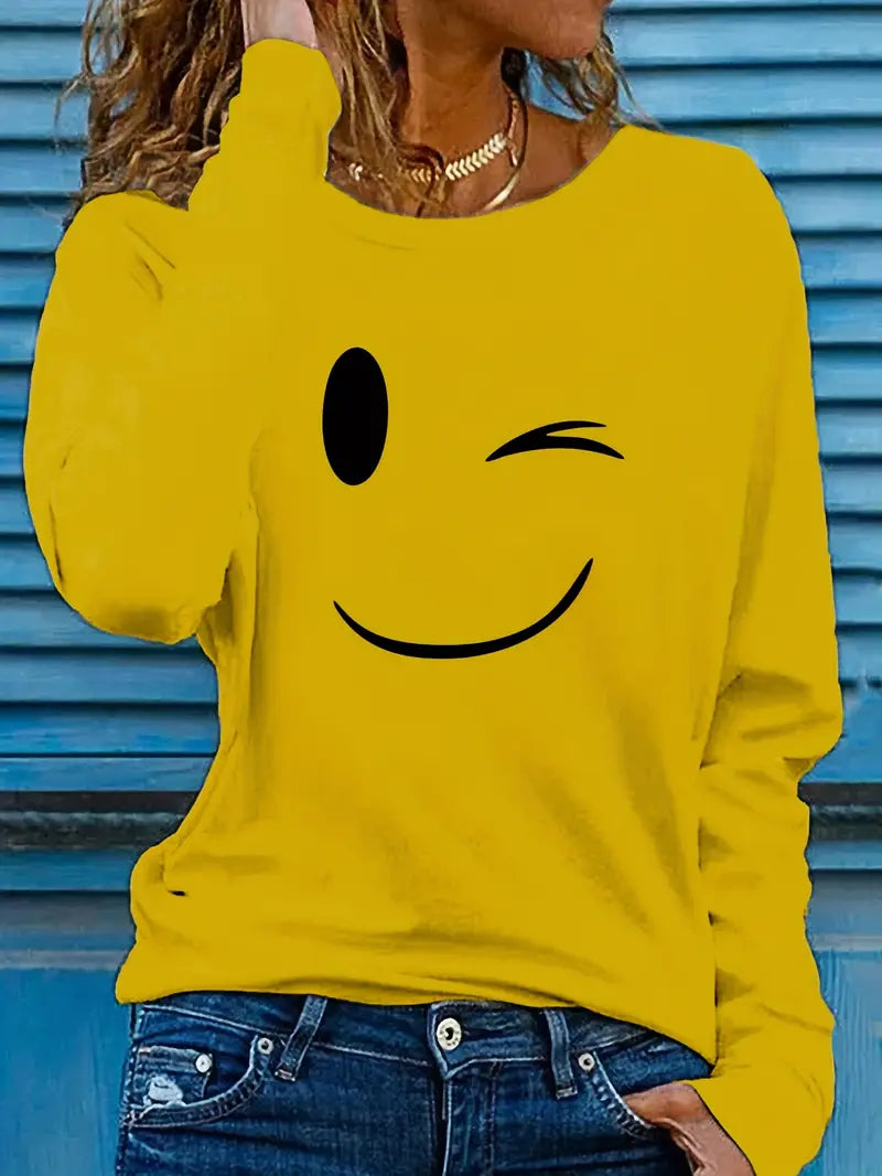 Odalina - Tricou Cazual Cu Imprimeu Smiley Cu Ochiul