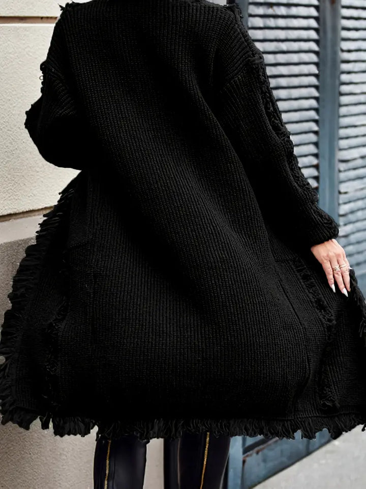 Ramziya - Elegant Lung Ciucure Cardigan Cu Buzunar