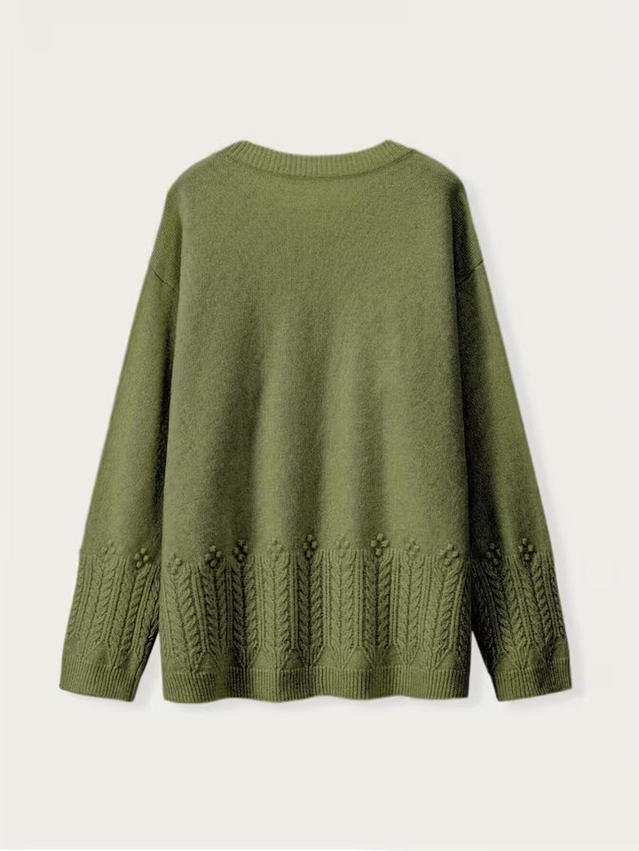 Ghizala – Pulover Cu Guler Rotund, Din Tricot Cu Imprimeu Floral