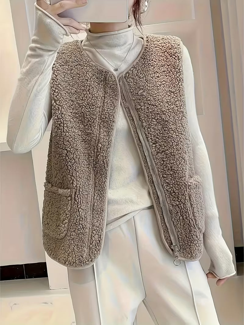 Miona – Vestă Din Fleece Moale, Cu Buzunare