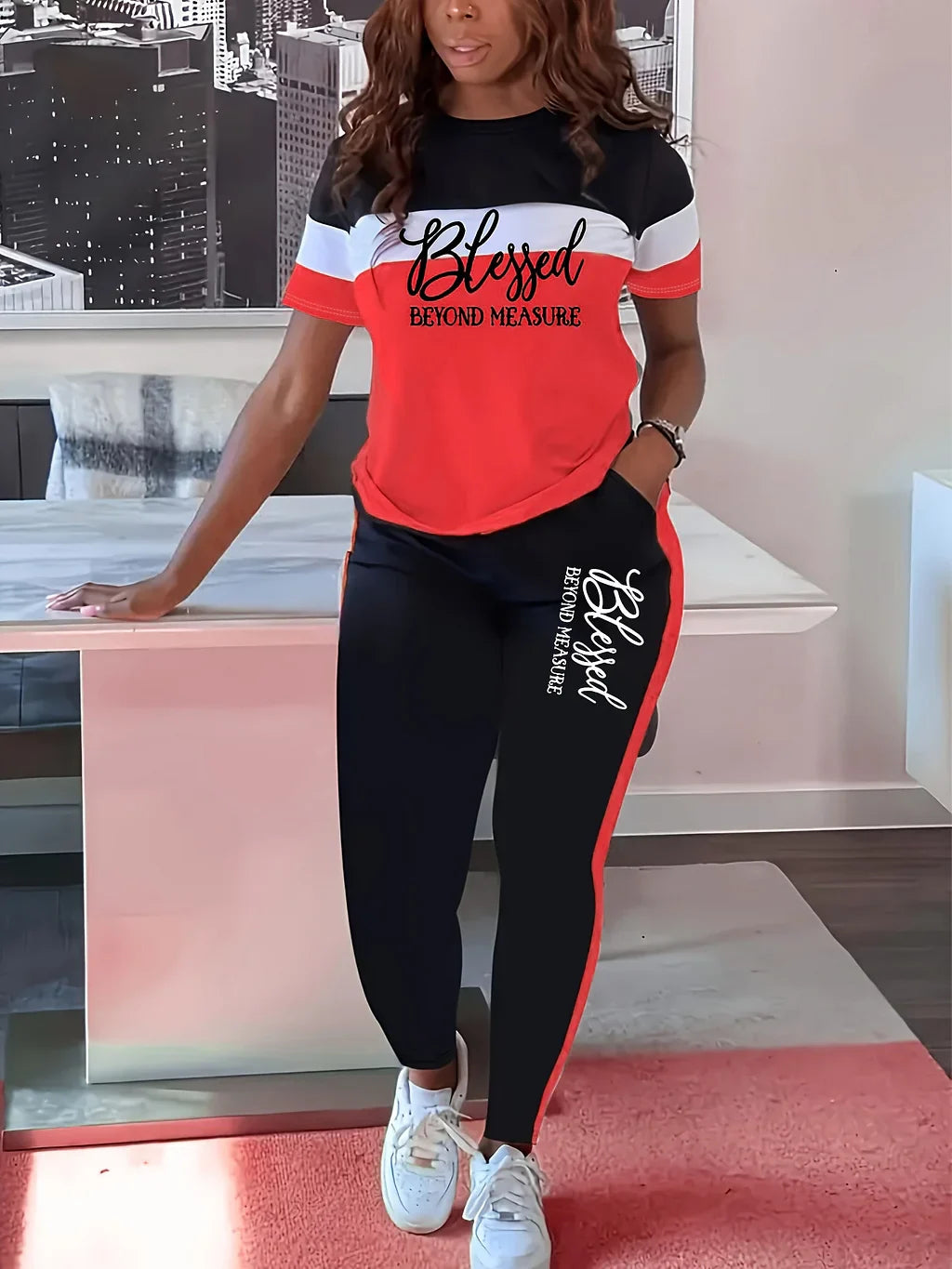 Fotini - Costum Sportiv Cazual Colorat La Modă Pentru Vară