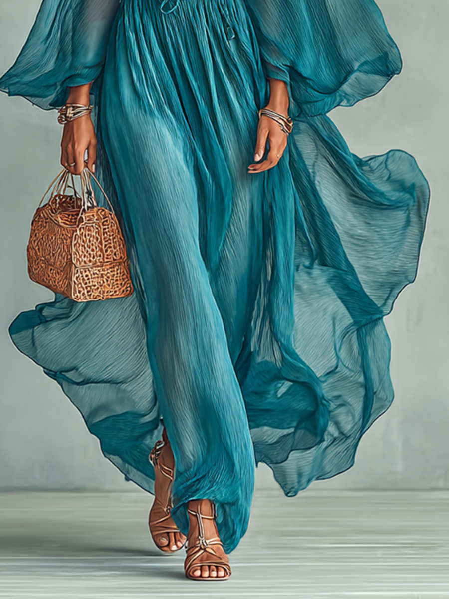 Joilene - Rochie Din Sifon Cu Mâneci Lungi