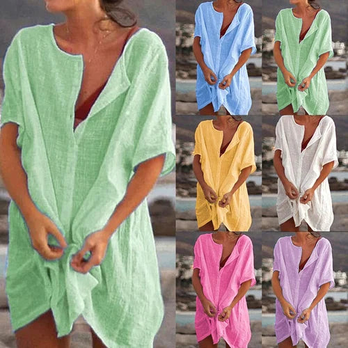 Anjini - Rochie De Plajă Largă Cu Mâneci Scurte