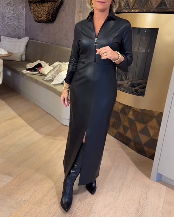 Laila - Rochie Elegantă Din Piele PU Cu Fermoar
