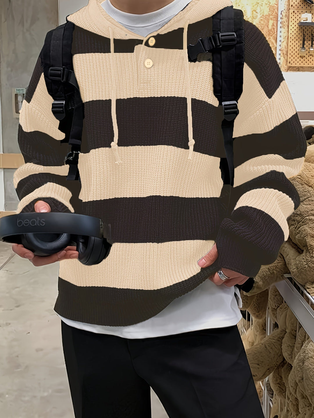 Tenzin - Hanorac Cu Glugă Din Tricot Cu Dungi Oversized