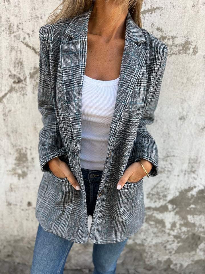 Elaina – Blazer Elegant cu Carouri Pentru Iarnă