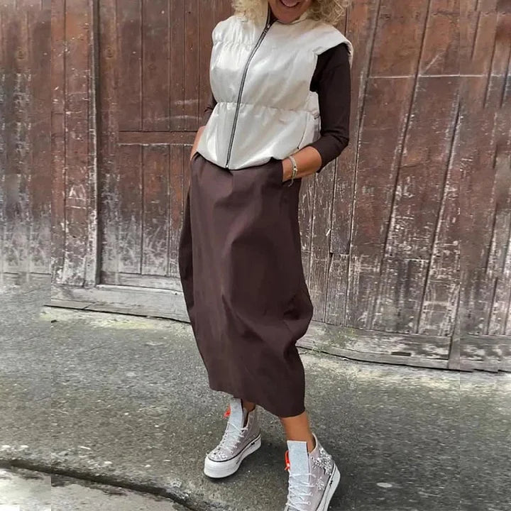 Vionel - Rochie Din Poliester Cu Mâneci Lungi și Buzunare