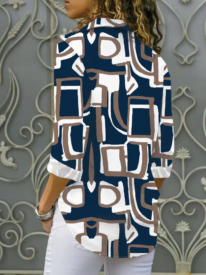 Fizana – Cămașă casual din șifon cu imprimeu geometric