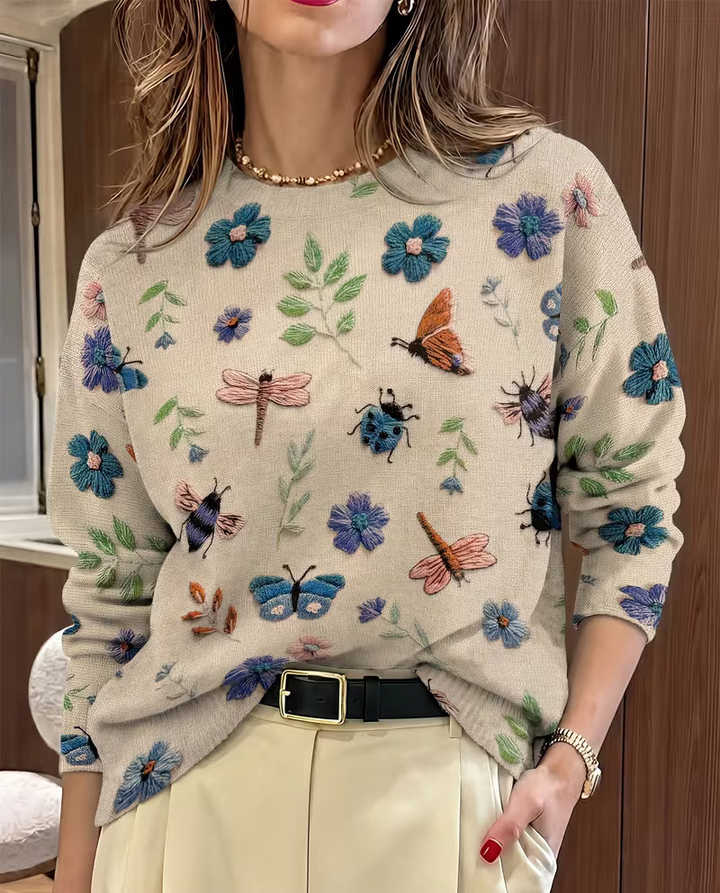 Nigella – Pulover Casual Cu Imprimeu Floral Și Cu Insecte