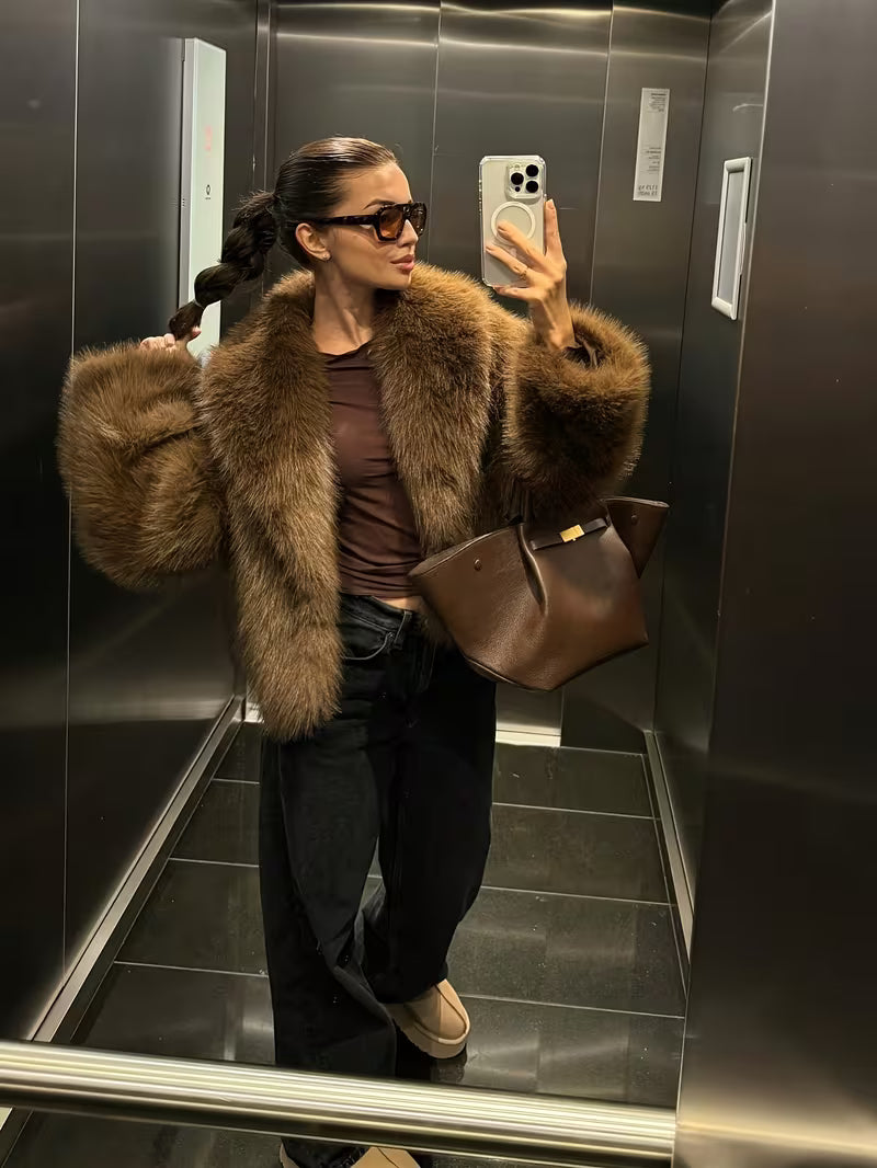 Jorida – Jachetă Oversized Din Blană Artificială, Scurtă, Cu Revere