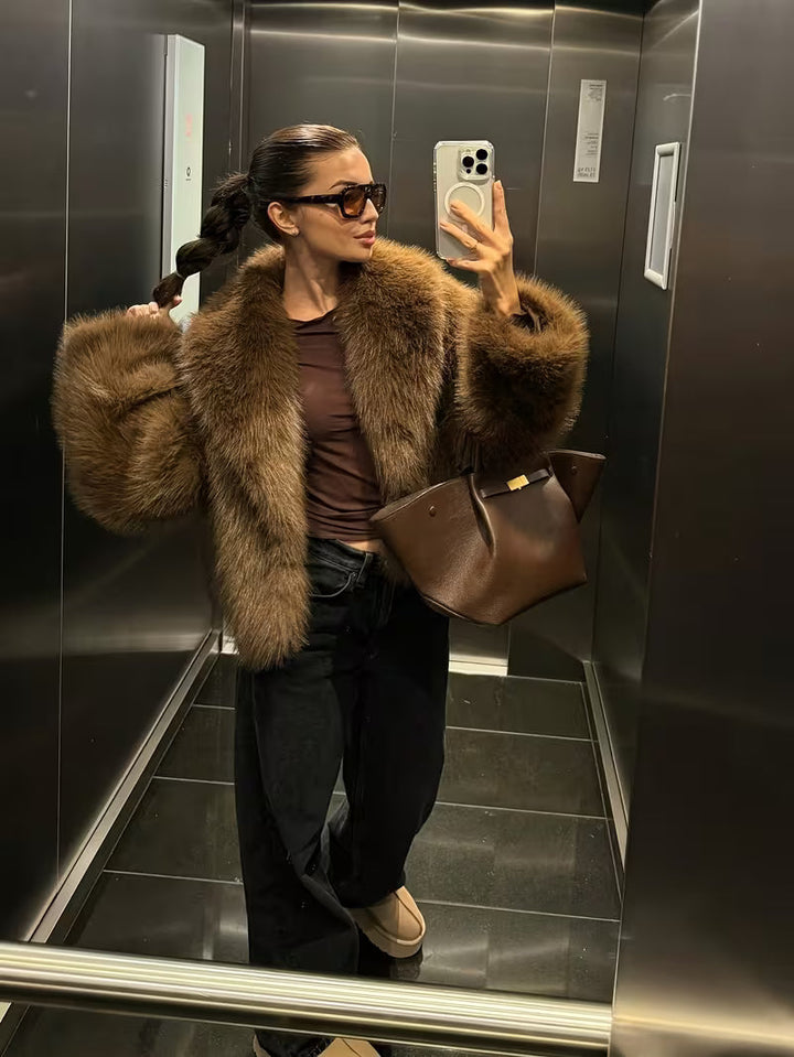 Jorida – Jachetă Oversized Din Blană Artificială, Scurtă, Cu Revere