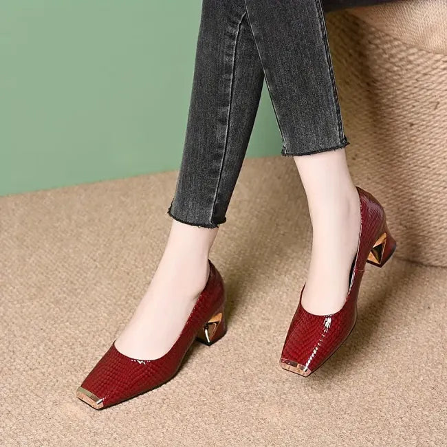 Merja – Pantofi Cu Toc Gros Și Model De Piele De Șarpe
