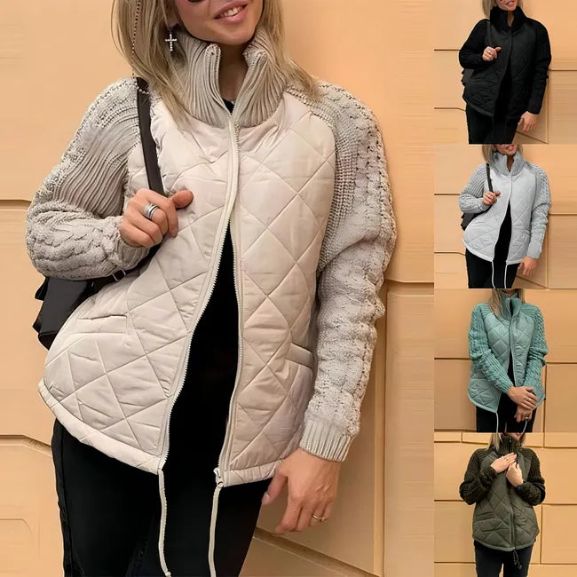 Karoliina - Jachetă Din Puf Cu Patchwork Tricotat