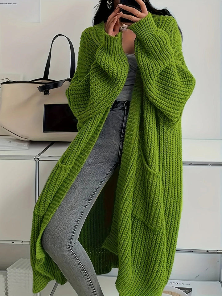 Ludivine - Cardigan Confortabil Lung Din Tricot Cu Deschidere În Față Și Buzunar
