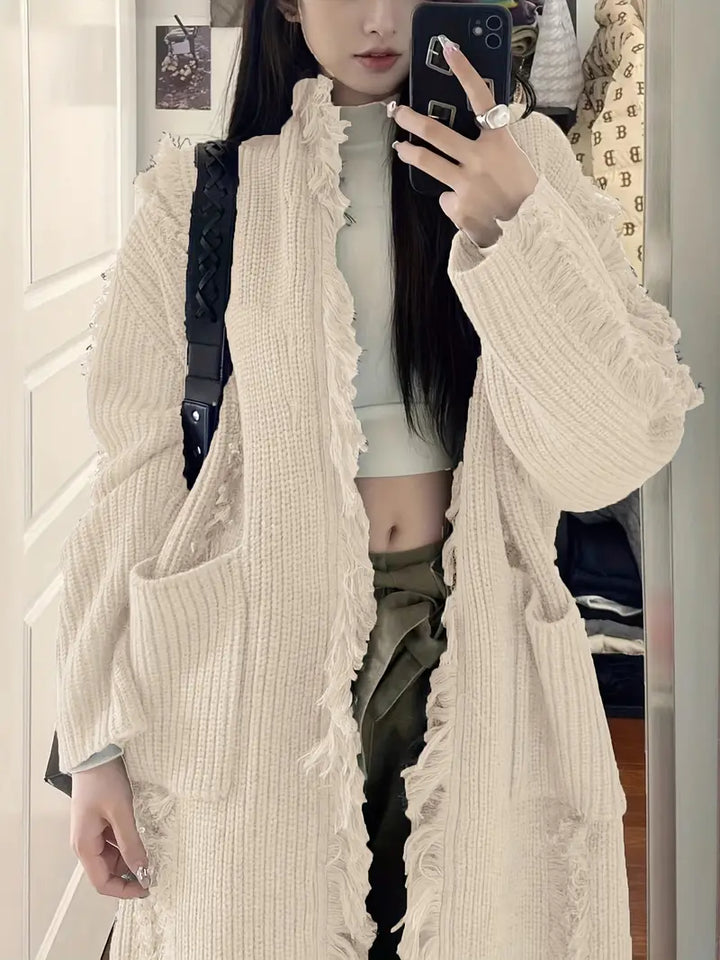Ramziya - Elegant Lung Ciucure Cardigan Cu Buzunar