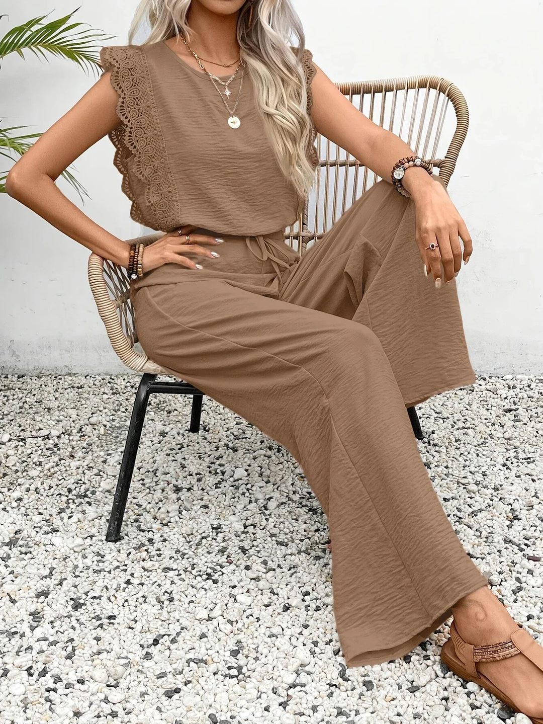 Ziva - Top Elegant Din Dantelă și Pantaloni Cu Croi Larg