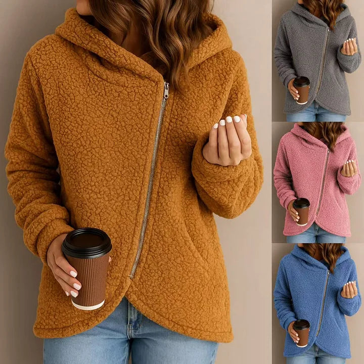 Wendie - Hanorac Confortabil Din Fleece Sherpa Cu Glugă și Fermoar