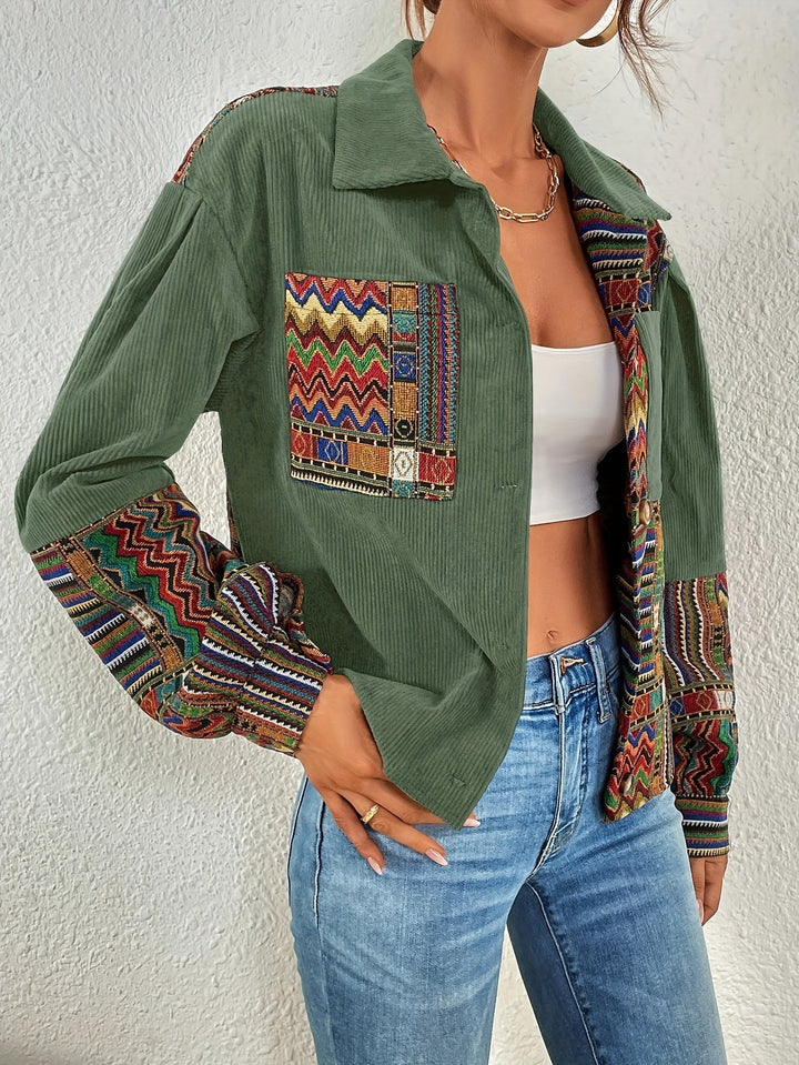 Amelina - Jachetă Din Catifea Cu Nasturi, În Stil Boho, Cu Patchwork