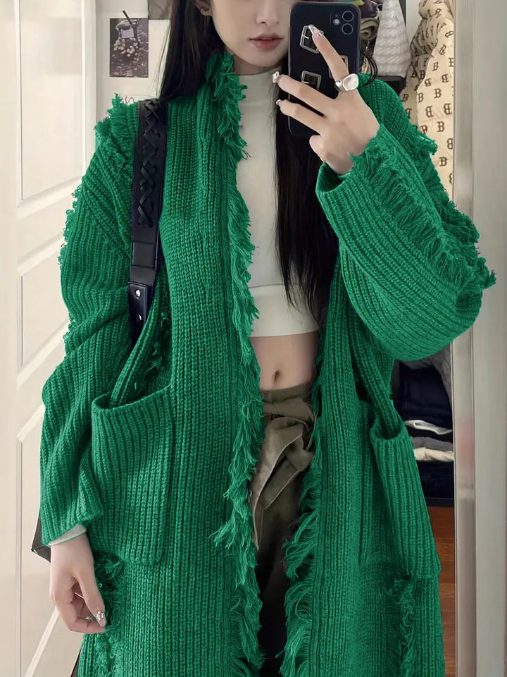 Ramziya - Elegant Lung Ciucure Cardigan Cu Buzunar