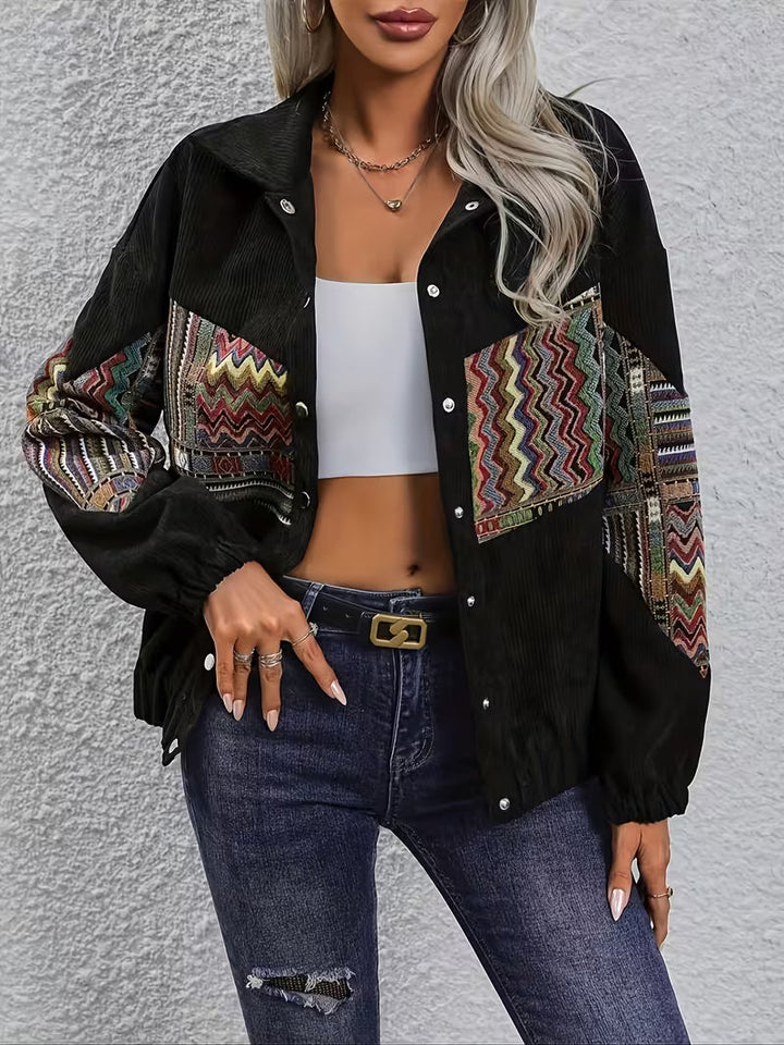 Denyque - Jachetă cu Patchwork Geometric Multicolor și Revere