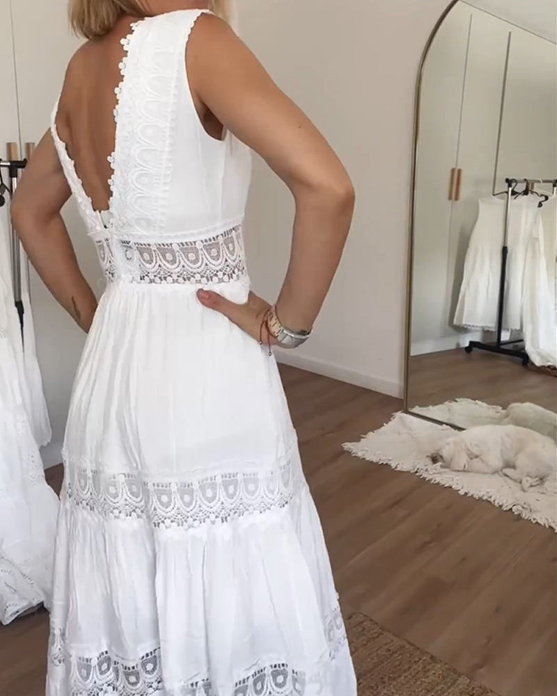Papakosta - Rochie Elegantă Fără Mâneci Din Dantelă
