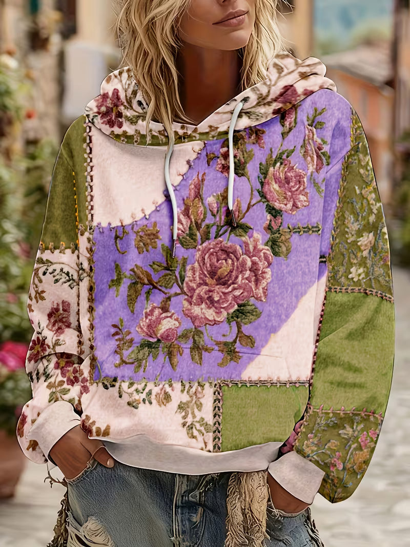 Norella - Bluză Cu Mâneci Lungi Și Glugă, Cu Imprimeu Floral În Stil Patchwork