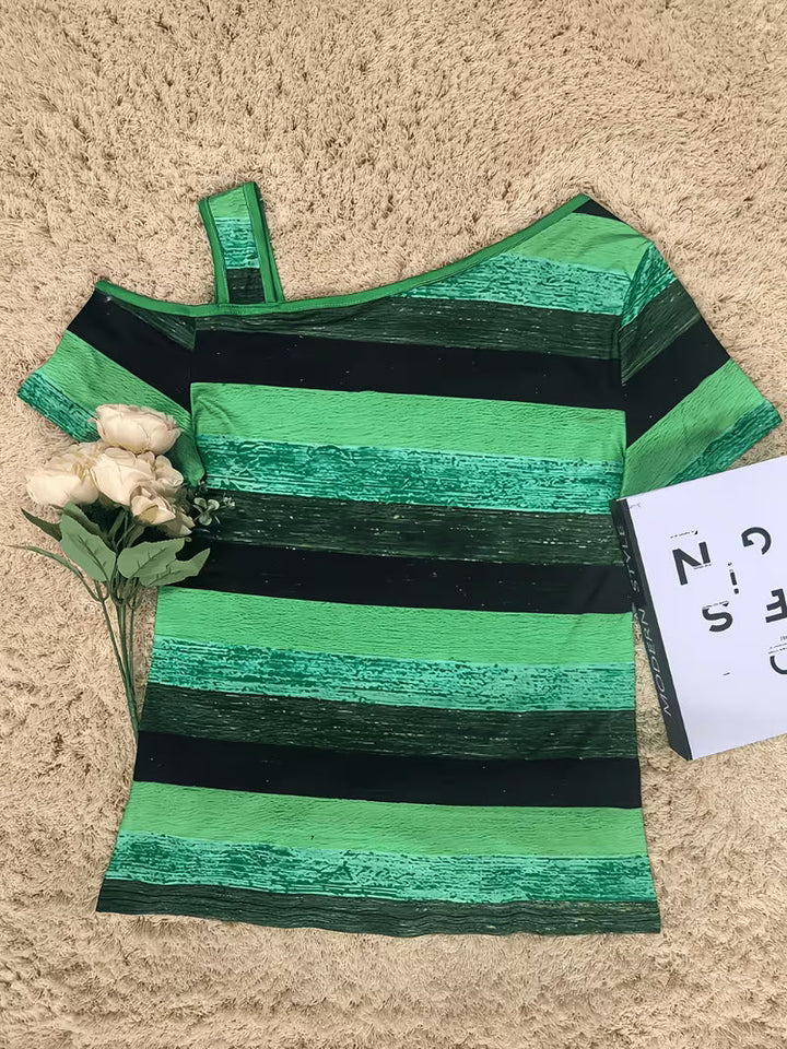 Sittina - Tricou Cu Dungi și Umeri Descoperiți