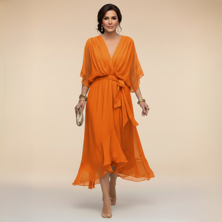 Harshani - Rochie Din Sifon cu Decolteu în V