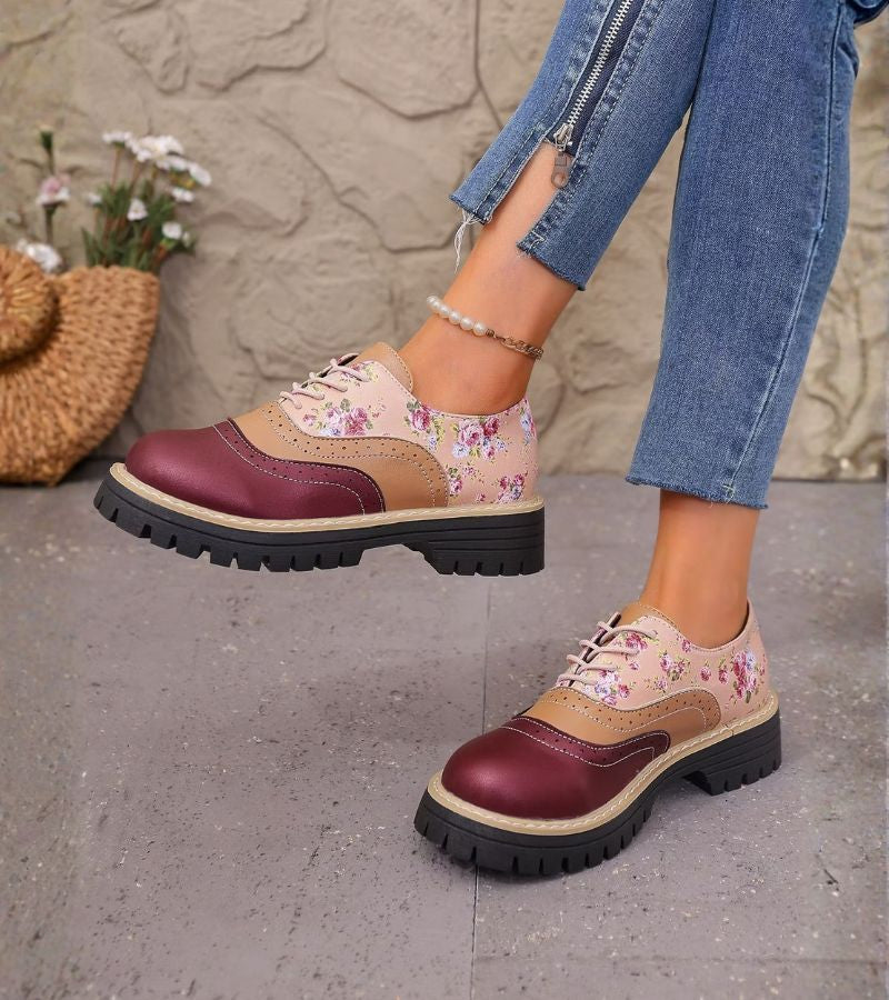 Kiela – Pantofi Oxford Cu Imprimeu Floral Și Talpă Groasă Cu Crampoane