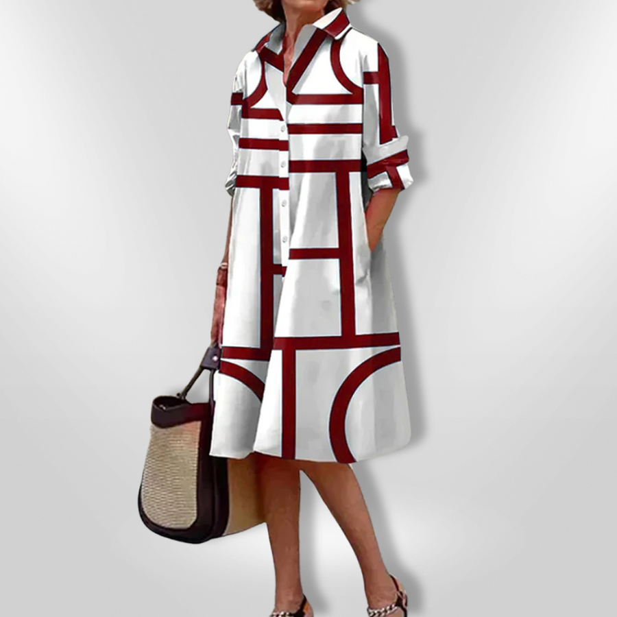 Lynna - Rochie Casual Midi cu Buzunare și Nasturi