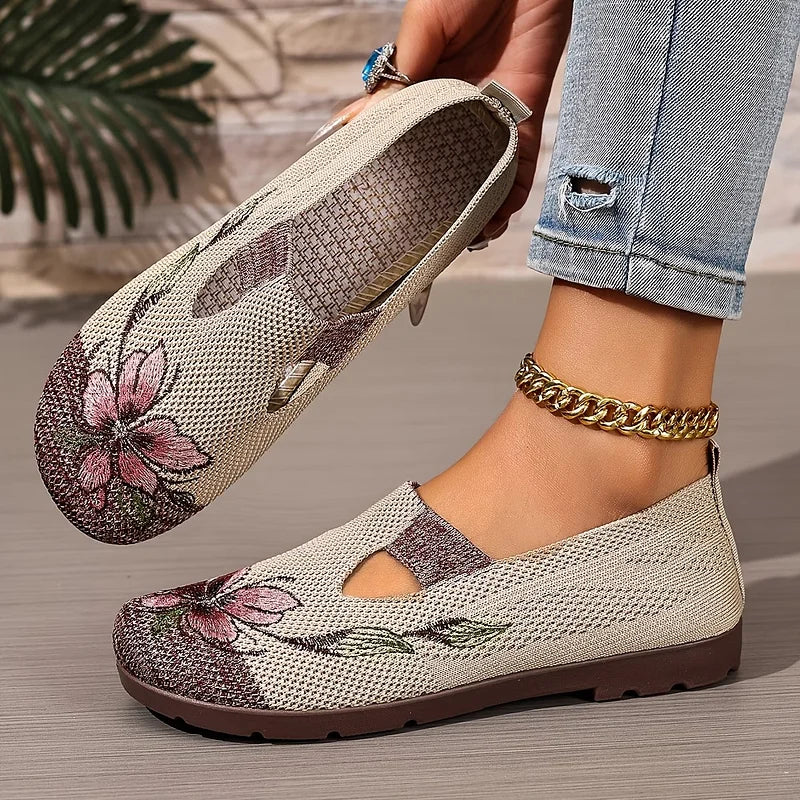 Martine – Pantofi Din Tricot Cu Broderie Florală Din Material Respirabil