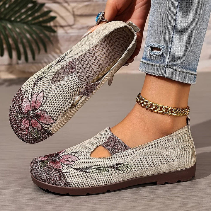 Martine – Pantofi Din Tricot Cu Broderie Florală Din Material Respirabil