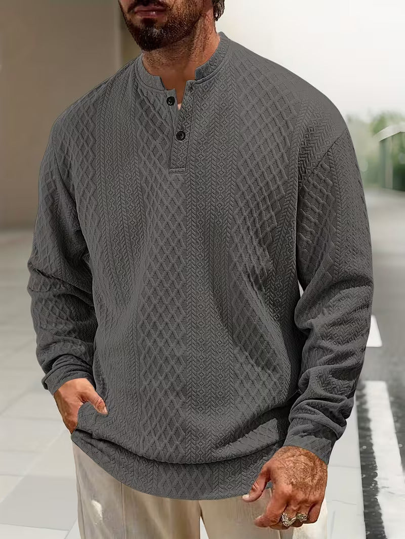 Mathew – Pulover Henley Cu Mâneci Lungi, Tricotat Geometrică