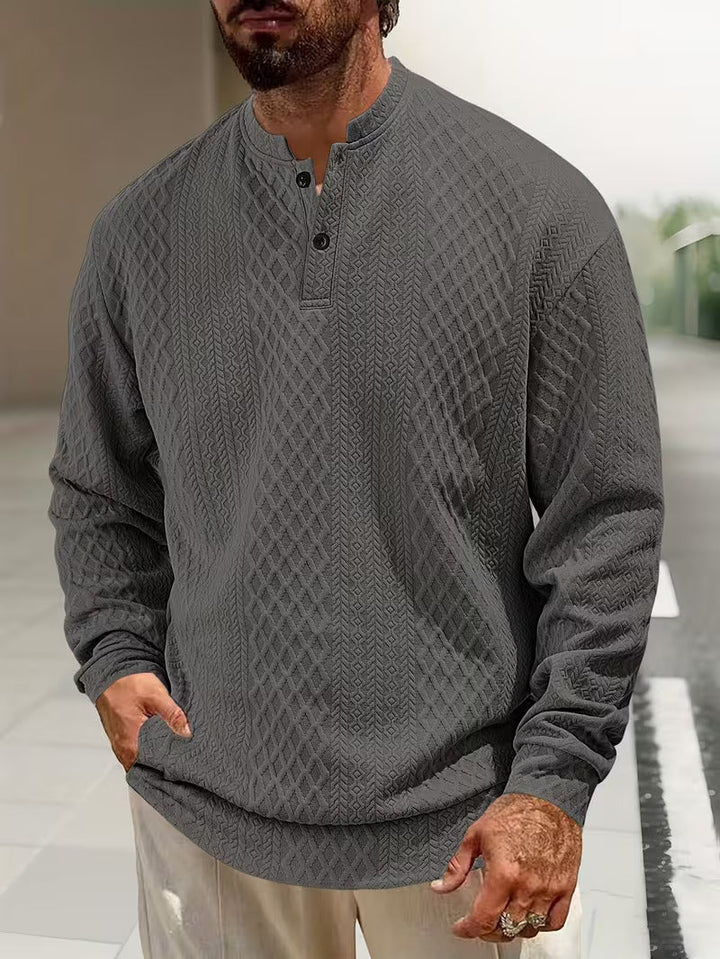 Mathew – Pulover Henley Cu Mâneci Lungi, Tricotat Geometrică