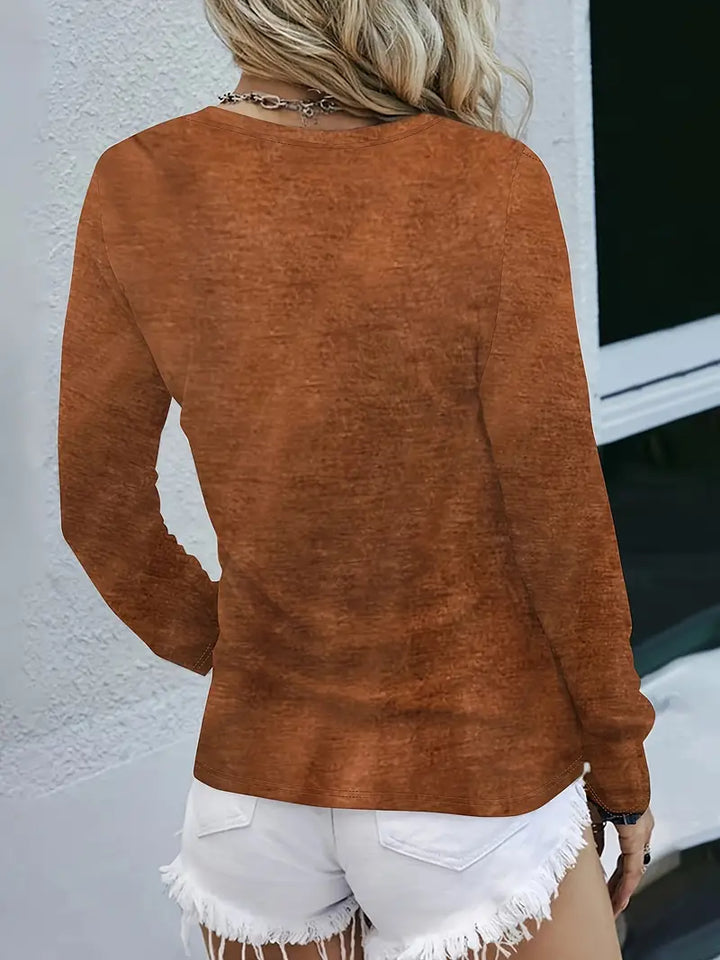 Kaelis - Bluză Casual Cu Guler Rotund Si Mâneci Lungi