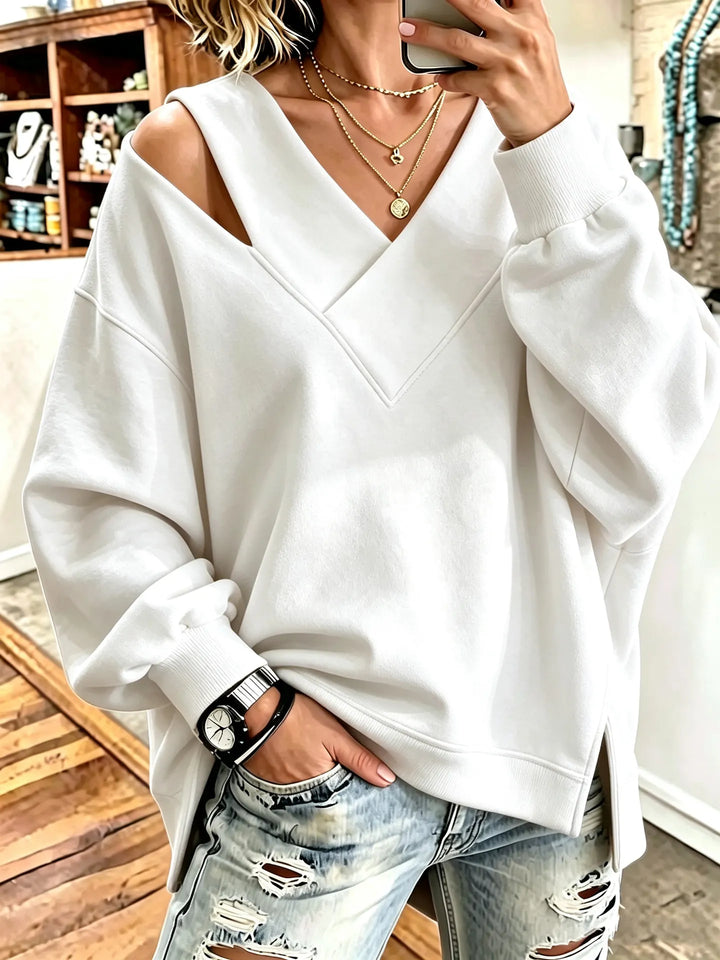 Kirstan - Hanorac Oversized Elegante cu Decupaj și Guler în V