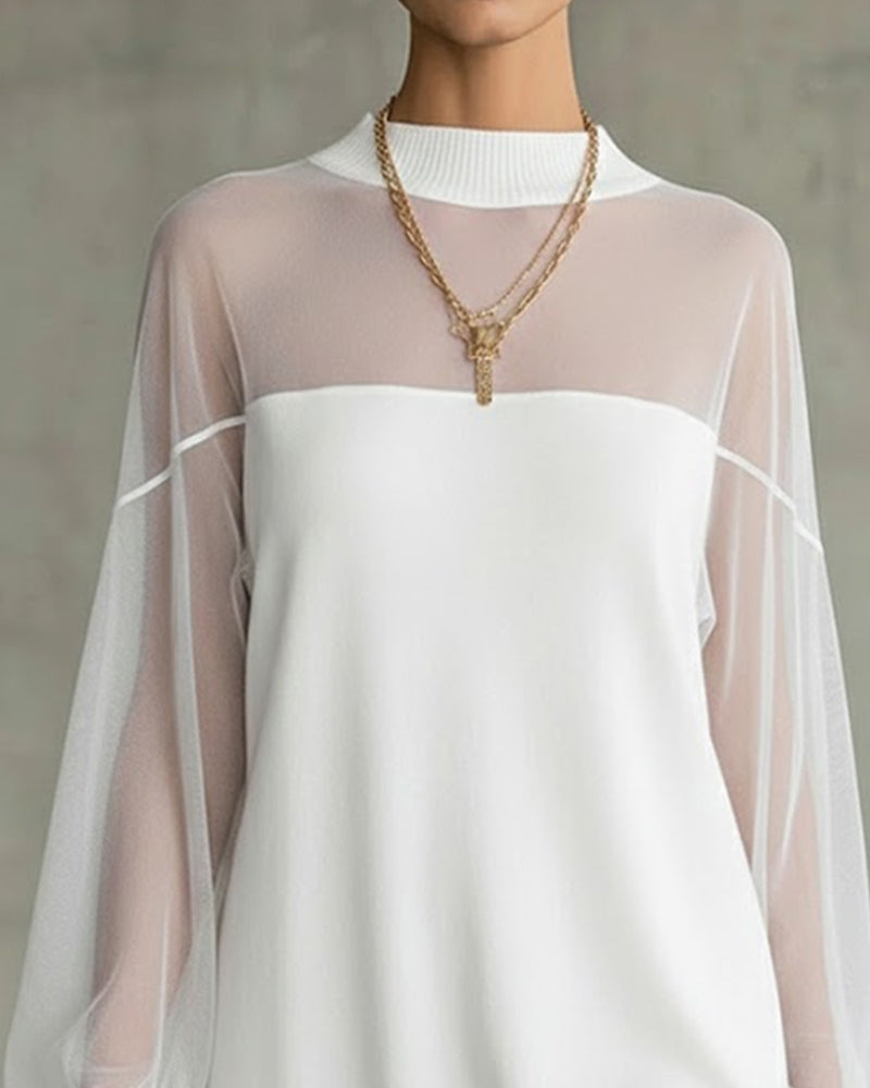 Yenaya - Rochie mini din Tricot cu Mâneci lanternă
