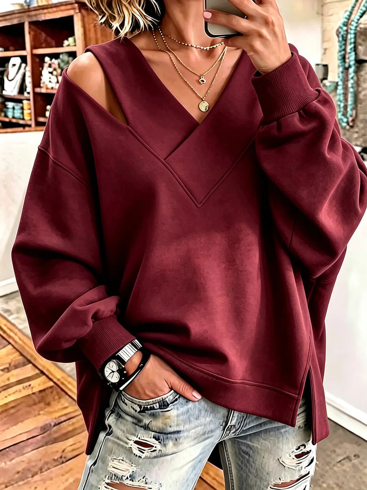 Kirstan - Hanorac Oversized Elegante cu Decupaj și Guler în V
