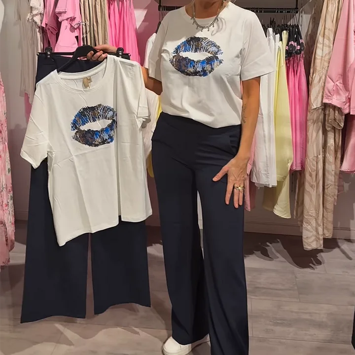 Lynnia - Set Compus Din Bluză și Pantaloni Cu Imprimeu
