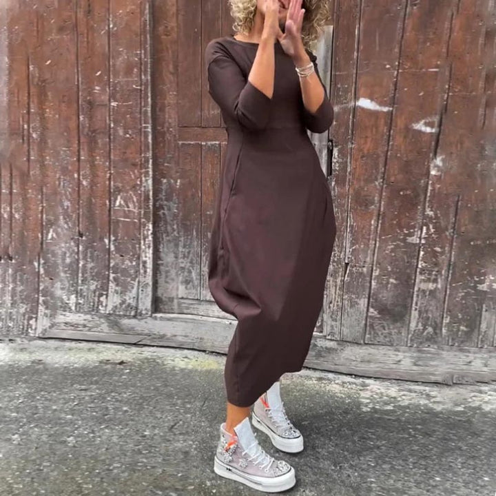 Vionel - Rochie Din Poliester Cu Mâneci Lungi și Buzunare