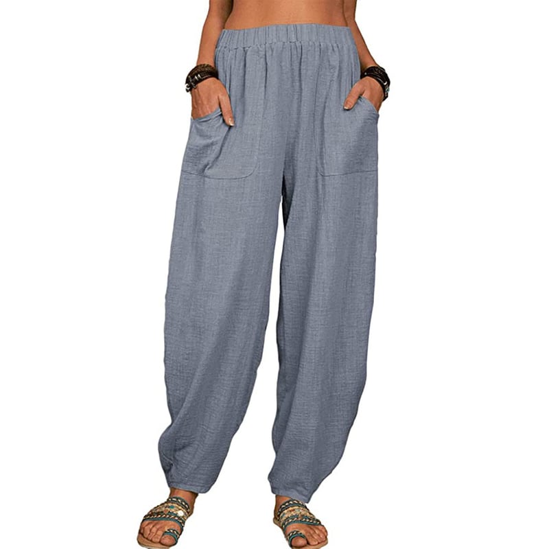 Zinzi - Pantaloni Harem Casual din Bumbac și in, croi Larg