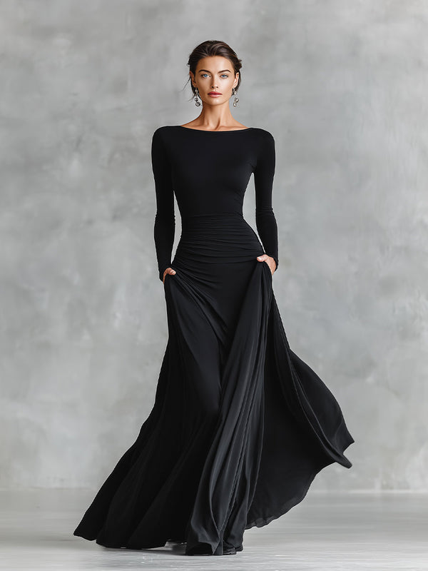 Hestia - Rochie Maxi Elegantă cu Pliuri Fluide