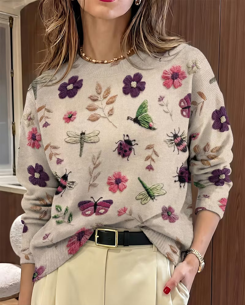 Nigella – Pulover Casual Cu Imprimeu Floral Și Cu Insecte