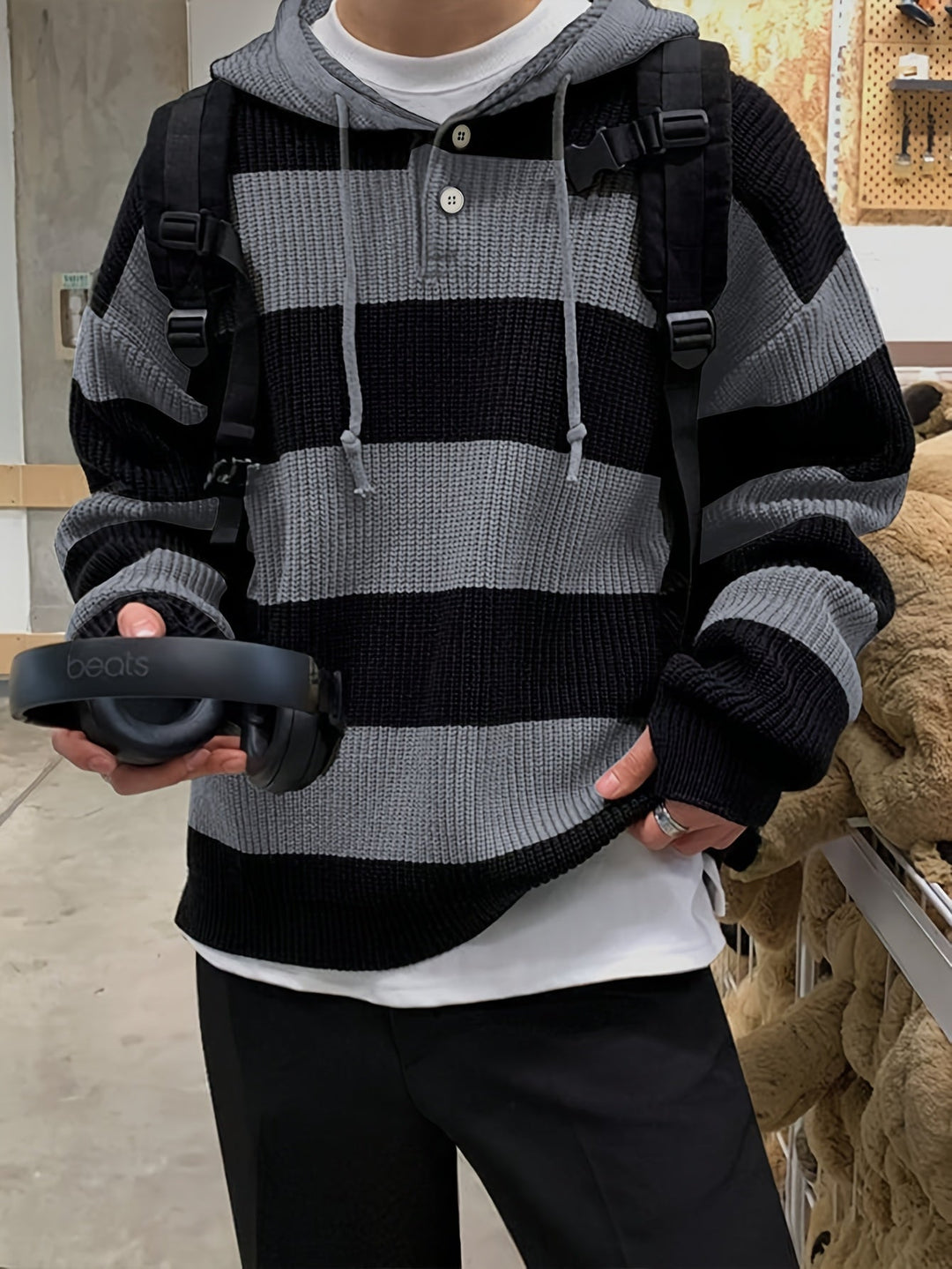 Tenzin - Hanorac Cu Glugă Din Tricot Cu Dungi Oversized