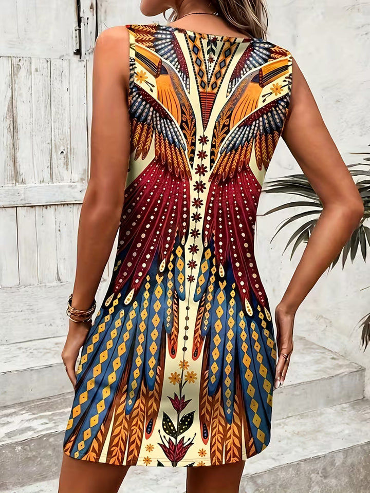 Sajila – Rochie De Vară în Linie A cu Imprimeu Boem