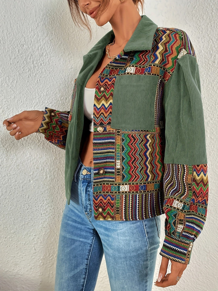 Amelina - Jachetă Din Catifea Cu Nasturi, În Stil Boho, Cu Patchwork