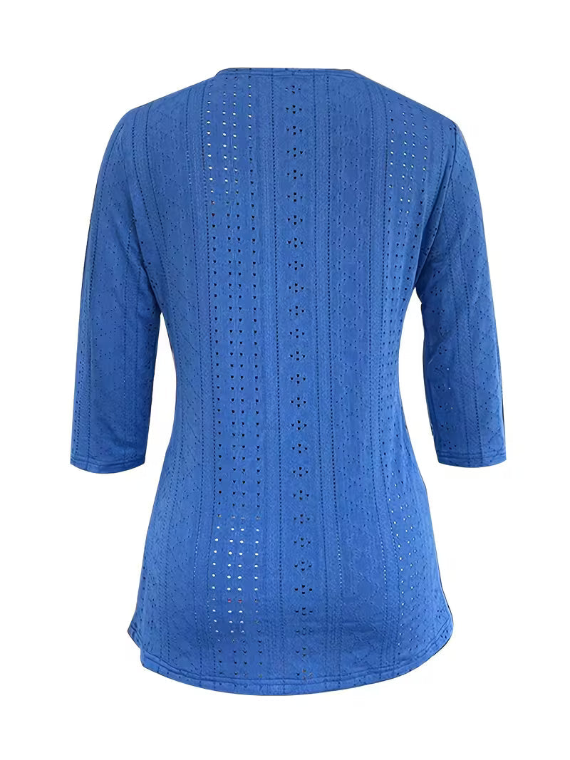 Leyana - Bluză Cu Dantelă Contrastantă Și Nasturi Decorativi