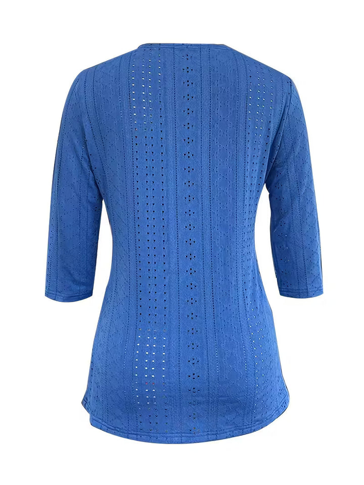 Leyana - Bluză Cu Dantelă Contrastantă Și Nasturi Decorativi